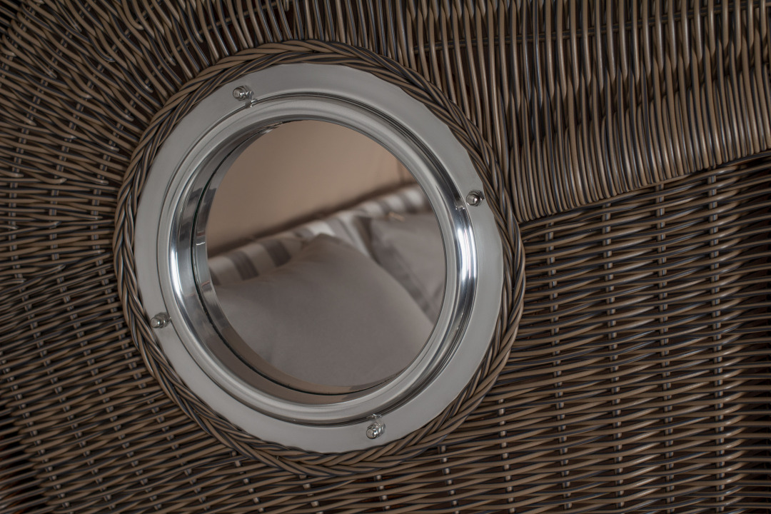 Strandkorb Rantum Bullauge Mahagoni PE Grey Dessin 513 Grau